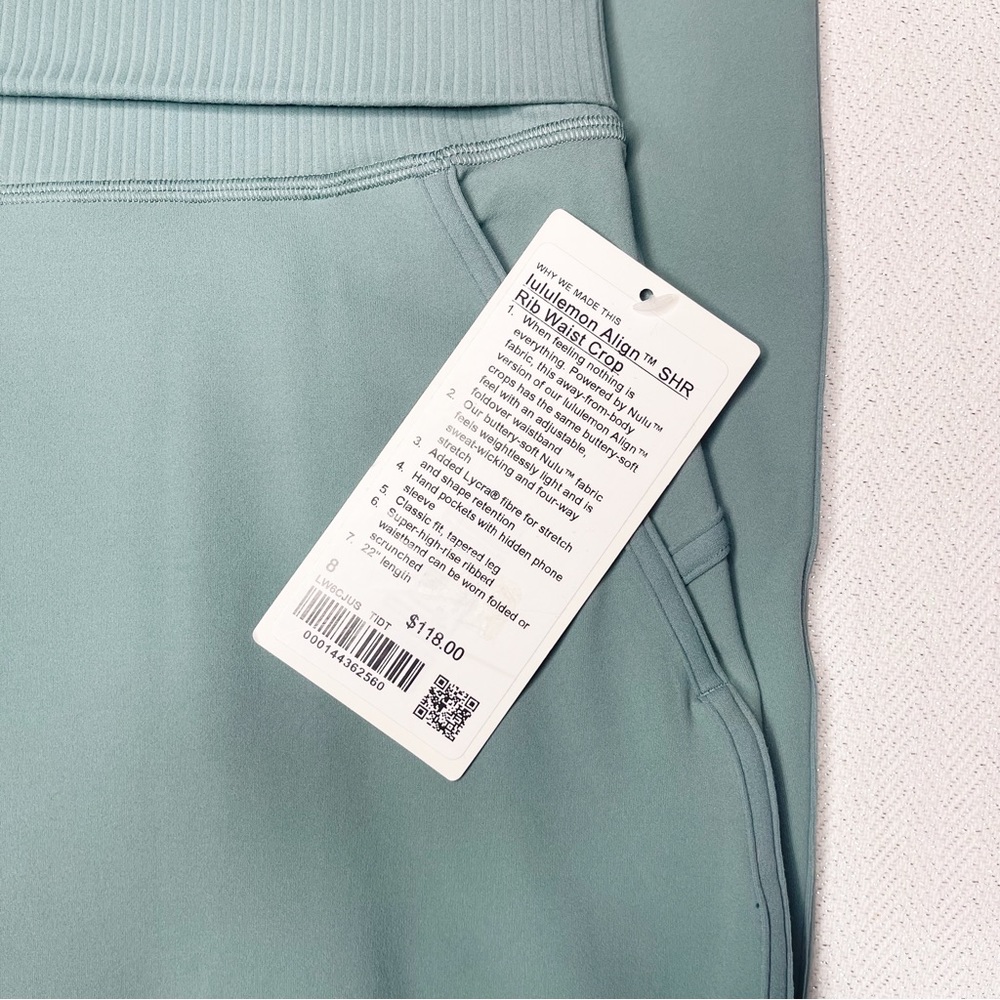 Lululemon Align Super High Rise Rib Waist Crop Pant Tidewater Teal 8 Nwt - Picture 9 of 12